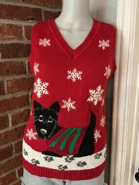 Scottie Dog Christmas Sweater Vest | Holiday Snowflake Knit Vest | Size Medium